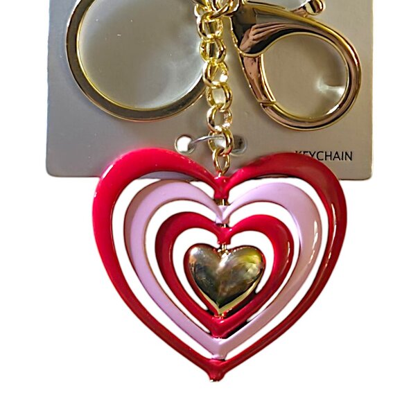 SUGARFIX by BaubleBar "Heart in Hand" Layered Red/Pink/Gold Enamel Keychain - Picture 4 of 6